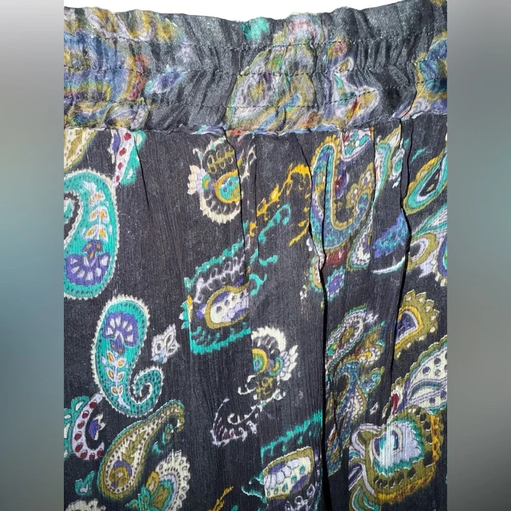 La Femme Paisley Print Black Maxi Skirt vintage jewel tones sz Medium elastic - Picture 3 of 6